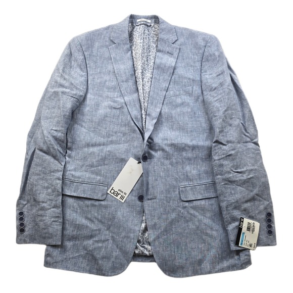 Bar III Slim-Fit Linen Suit Jacket Mens 40L Blue Textured Sport Coat $360 NEW